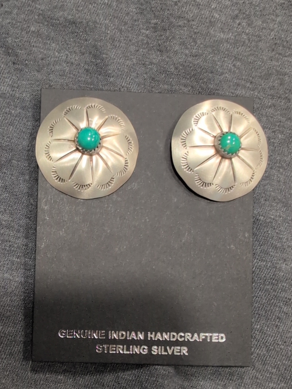 Sterling Silver Turquoise Concho Stud Earrings - Genuine Handcrafted